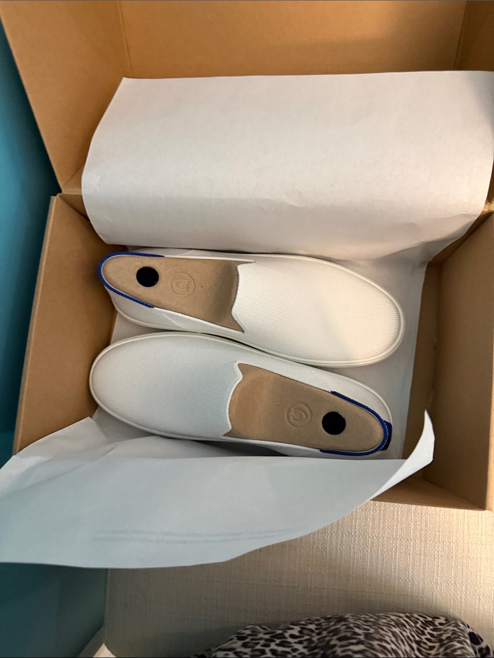 Rothy's White Slip-On Loafers with Blue Heel Trim